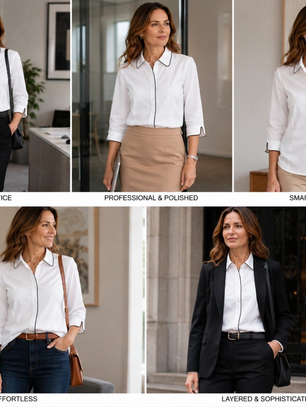 AE Sport & Co White Button Front Blouse Black Contrast Trim Size 14 - Picture 3 of 11